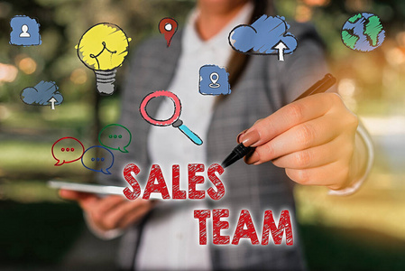 文字文字销售团队。他们负责销售产品或服务的商业理念。