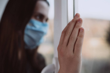 发烧 手势 照顾 不适 窗口 疾病 面对 污染 寒冷的 黑发