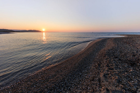 海湾 地中海 假期 美丽的 日落 阳光 希腊语 海岸 爱琴海