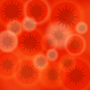 红色模糊背景上的新型冠状病毒标志。2019冠状病毒疾病
