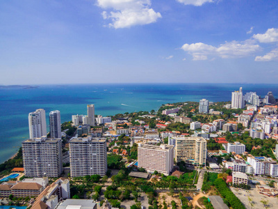 芭堤雅 鸟瞰图 海洋 海湾 美丽的 港口 城市 泰国 建筑