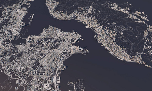 可视化地图香港城市地图三维绘制.航空卫星视图.照片