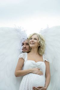 丈夫 家庭 连衣裙 天使 女孩 塞舌尔 美丽的 新娘 天空