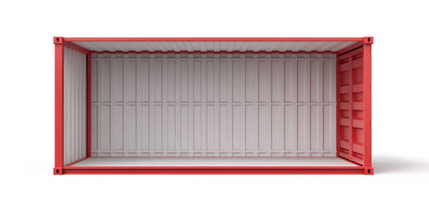 白色背景下开放式红色集装箱侧视图的三维绘制