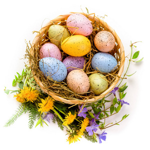 传统 帆布 祝贺 假日 复活节 鸡蛋 篮子 自然 颜色 花边
