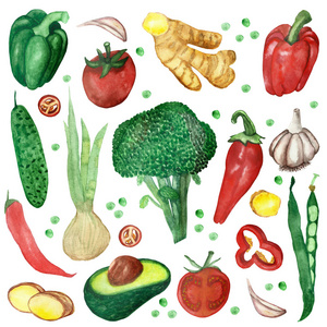 颜色 蔬菜 收获 甜菜 健康 插图 水彩 食物 泼洒 沙拉