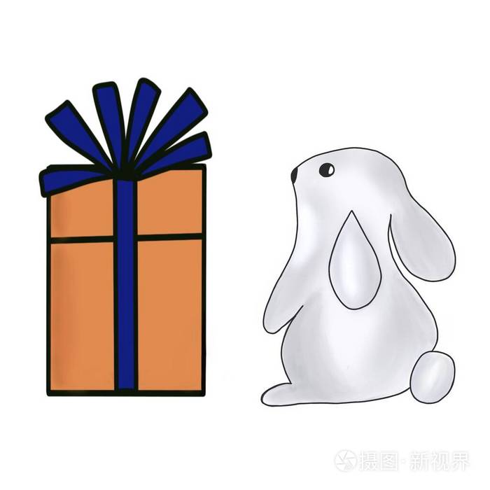 盒子里的礼物和兔子的插图