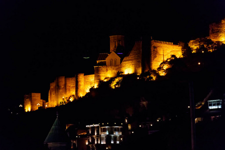 高加索 宗教 小山 美丽的 城市 首都 建筑 反射 照明