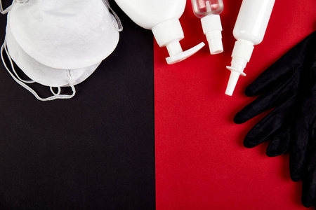 冠状病毒防护，医用防护口罩，手套，洗手液瓶
