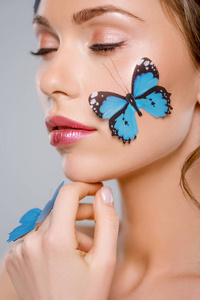 白种人 化妆 蝴蝶 美丽的 眼影 美女 女孩 睫毛膏 女人