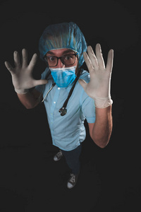 白种人 保护 面具 流行病 病毒 肖像 外科医生 制服 玻璃杯