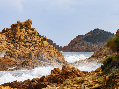 旅游业 旅行 风景 斑岩 海滩 海岸 悬崖 岩石 波动 海景