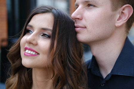 Large portraits of a young couple in love  a girl in a magnific