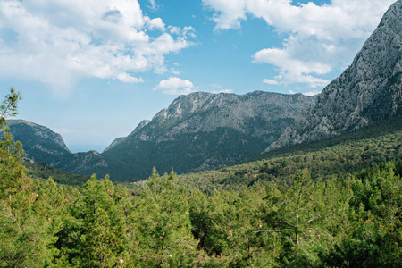  Beautiful view of the mountains and blue sky with clouds and gr