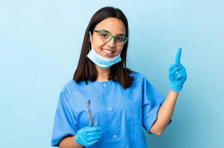 牙医 照顾 女孩 复制空间 指向 健康 职业 女人 手势
