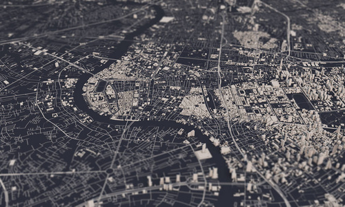 泰国曼谷城市地图三维渲染.航空卫星视图.照片