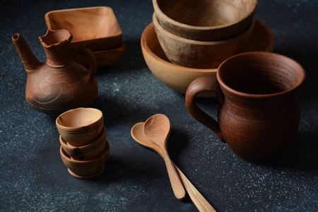 盘子 空的 工艺 布局 复古的 文化 木材 厨房 村庄 陶瓷