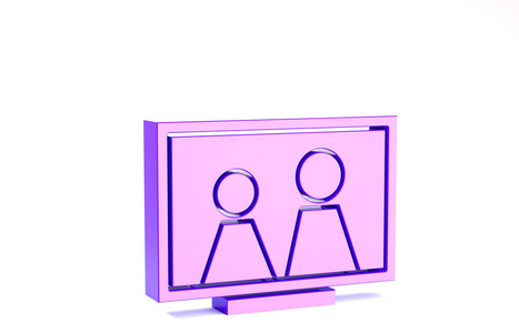桌面上的紫色相框图标隔离在白色背景上。极简主义概念。三维插图三维渲染