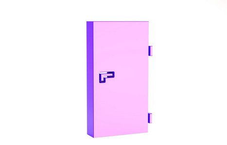 白色背景上隔离的紫色关门图标。极简主义概念。三维插图三维渲染