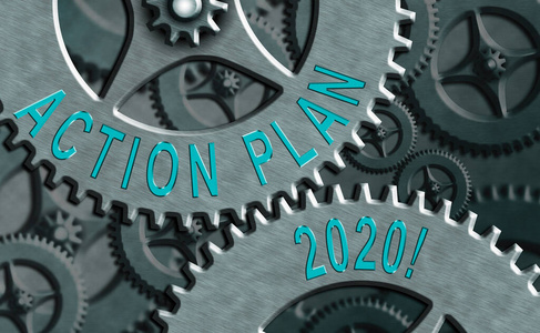显示2020年行动计划的文本标志。概念图提出本年度的策略或行动方针。