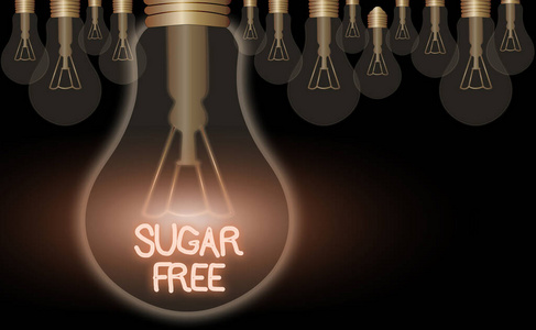显示无糖的文字标志。概念照片包含人造甜味剂而不是糖。