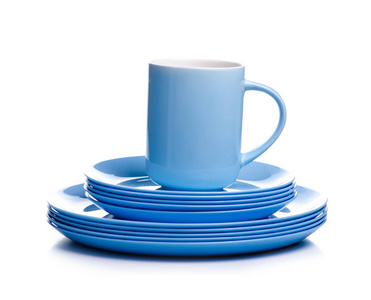 淡蓝色盘子和杯子