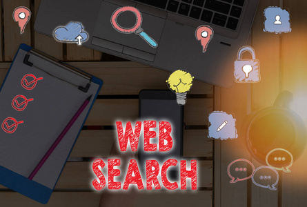 显示Web搜索的文本标志。概念图片软件系统，设计用于在网上搜索信息。
