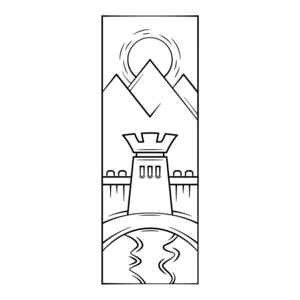 月亮水中倒影城墙塔,护城河,水中倒影.月光之夜.照片