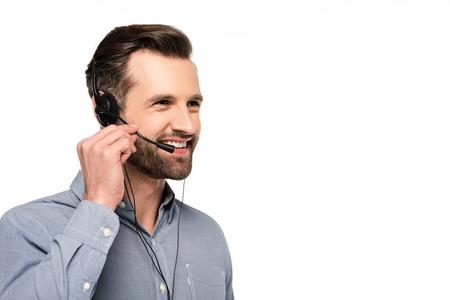 援助 幸福 男人 操作人员 支持 电话销售 谈话 说话 头戴式耳机