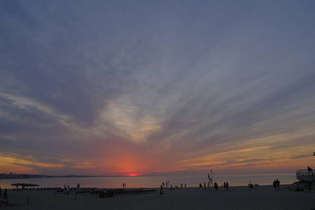 rimini beach beautiful sunset with bright colors and sea 