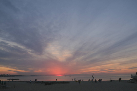 rimini beach beautiful sunset with bright colors and sea 