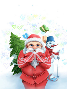圣诞老人 庆祝 冬天 招呼 雪人 假日 玩具 季节 圣诞节