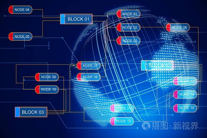 抽象节点结构蓝色背景软件开发概念三维渲染