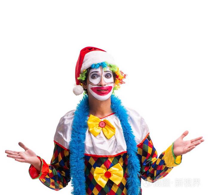 年轻滑稽小丑喜剧演员孤立在白色