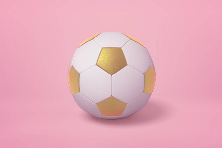 粉红背景下金白足球的三维渲染