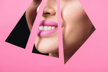 三角形 不规则剪裁 粉红色 情感 复制空间 纸张 微笑 化妆