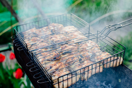 猪肉 食物 烧烤 热的 烤架 烹调 夏天 牛肉 烹饪 扦子