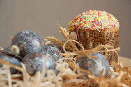 篮子 鸡蛋 传统 复活节 庆祝 春天 假日 食物 季节 甜的