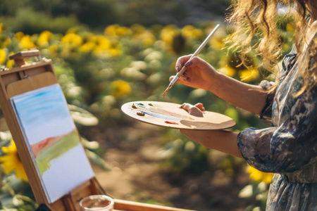 表现主义 画架 绘画 向日葵 油漆 调色板 画家 风景 快乐