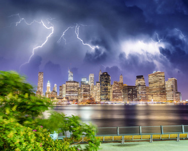 暴风雨 全景 美国人 傍晚 大都会 建筑学 市中心 曼哈顿