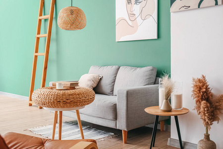 时尚 安慰 趋势 颜色 优雅 活的 沙发 要素 新的 在室内