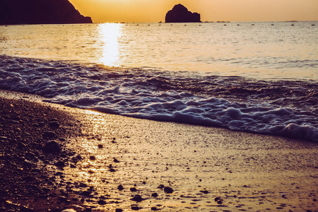 反射 太阳 波动 海洋 天际线 日出 场景 海滩 傍晚 风景