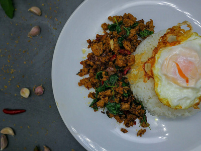 卡普洛 烹饪 大米 油炸 食物 鸡蛋 泰国 美味的 烹调