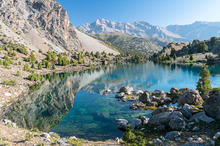 帕米尔 自然 旅行 反射 徒步旅行 蓝湖 塔吉克斯坦