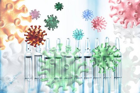 冠状病毒 感染 注射器 瓶子 特写镜头 光晕 科学 疫苗