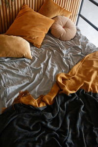 在室内 软的 房间 卧室 家具 安慰 早晨 毯子 枕头 床上用品