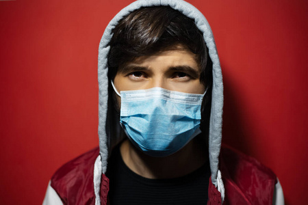 面具 流感 污染 肖像 流行病 人类 预防 健康 成人 病毒