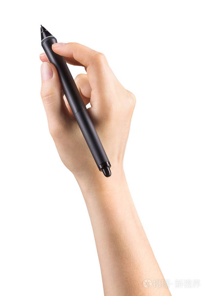 手握数码绘图笔在白色上画一些孤立的东西
