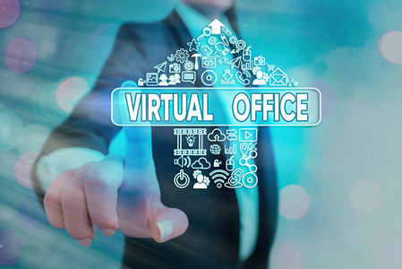 虚拟办公室概念手稿。商业照片显示任何企业或组织的经营领域虚拟。