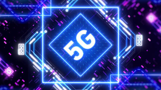 移动互联网的5G网络。霓虹灯接口概念图。